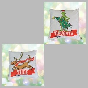 Grinch Naughty / Max Nice Merry Grinchmas Christmas Throw Pillow 20"x 20" NWT